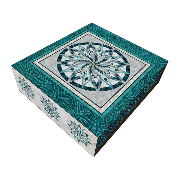 Decorative box with geometric pattern on a white background