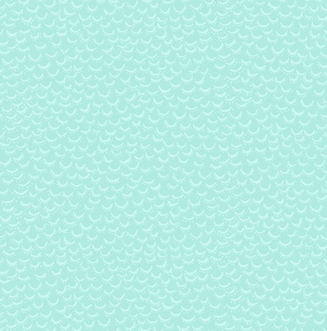 Cheery aqua cotton fabric with white lace like arcs on it, resembling mermaid scales