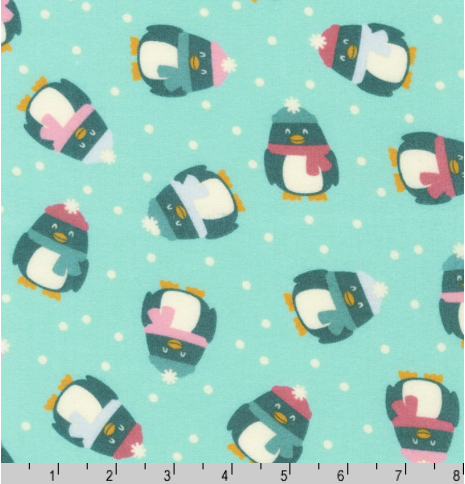 Snow Snuggles Flannel -  Chilly Penguins in Mist